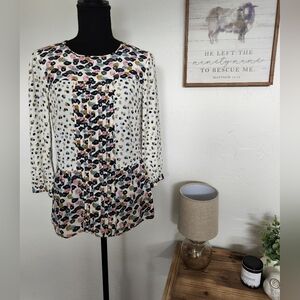 PRETTY FLORAL COLOR BLOCK BLOUSE